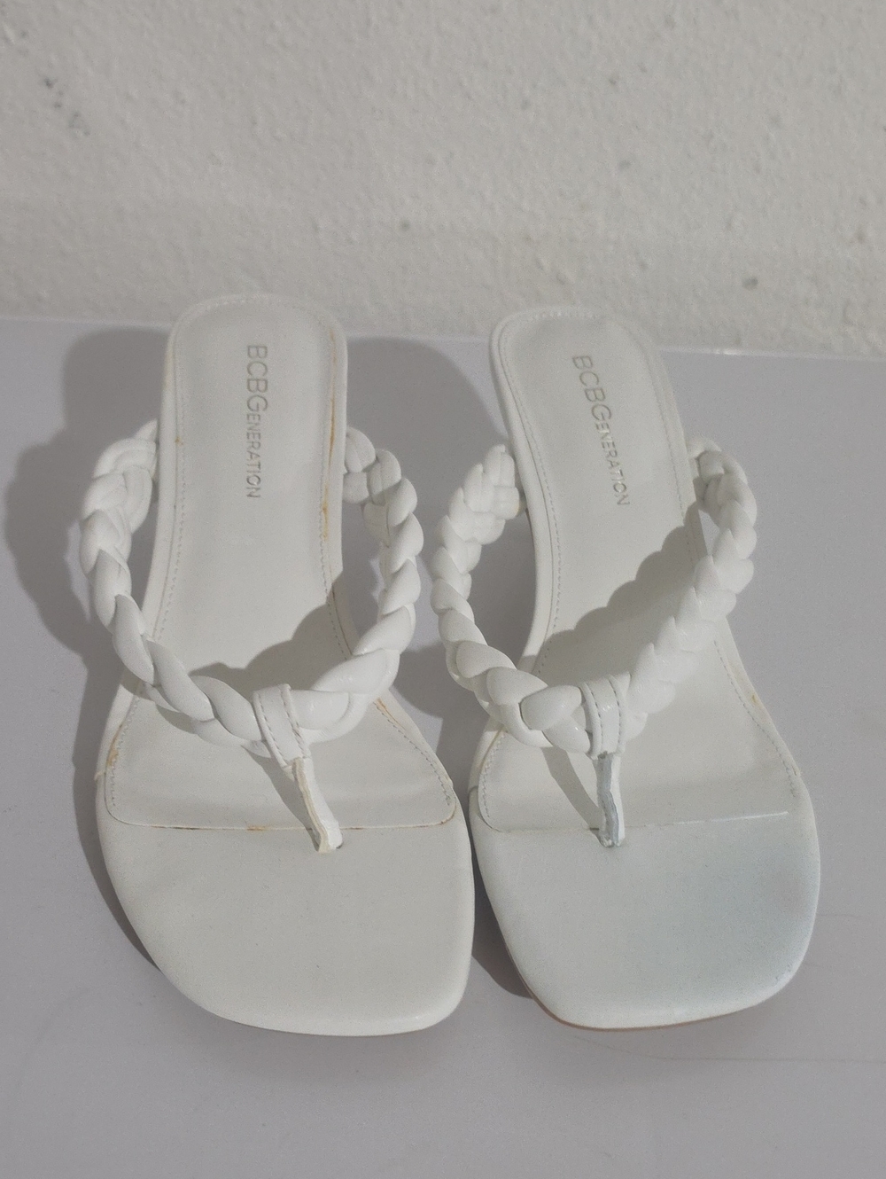 BCBGeneration Tulani White Braided Thong Sandals